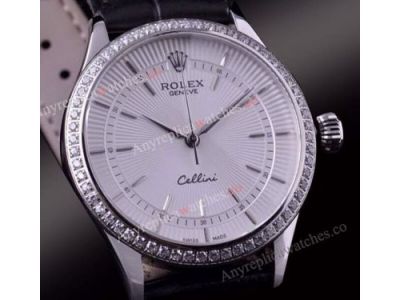 Knockoff Rolex Geneve Cellini Time Watch SS White Face Diamond Bezel